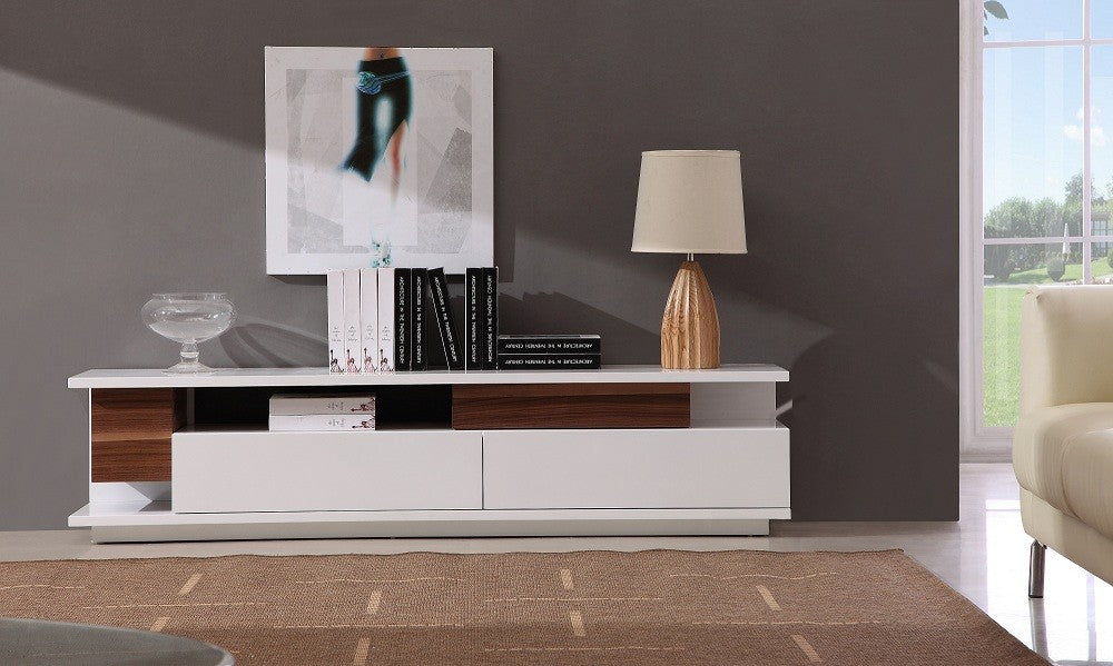 Modern White Gloss & Walnut TV Stand 061