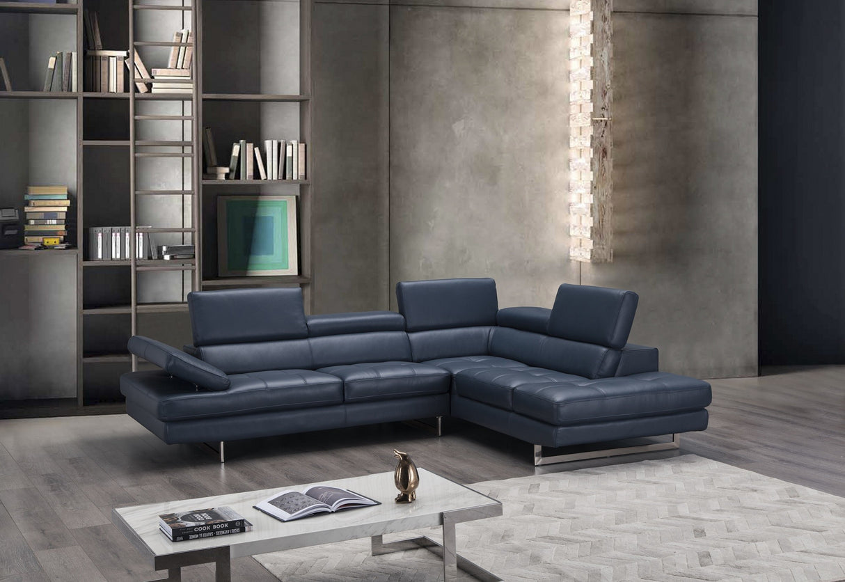 Blue Italian Leather Sectional A761